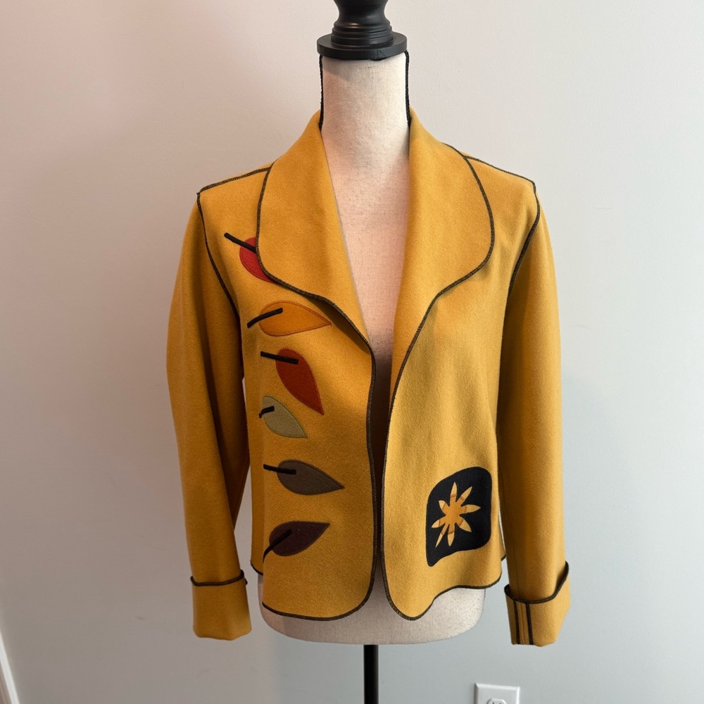 Beppa Vintage Wool Jacket Coat Leaves Sunshine Fall in Mustard Women’s Sz Small